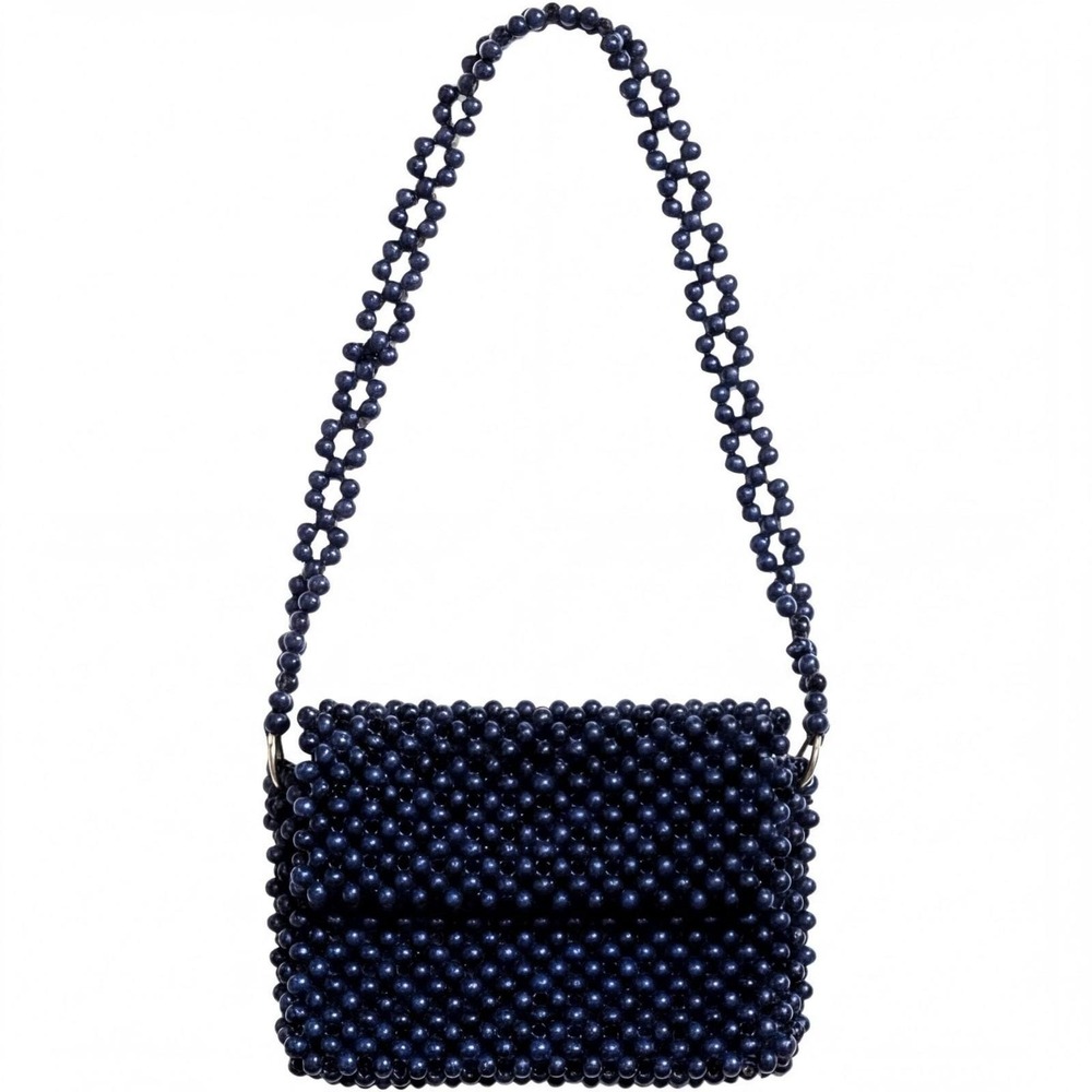 Vintage 1960s ADG Fashion Imports Beaded Navy Blue Retro Purse Bag - Picture 2 of 11